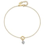 14K Two-tone Circle with Diamond-cut Puffed Heart Dangle Plus Extender - Total Anklet - Image 4