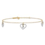 14K Two-tone Twisted Diamond-cut 3 Heart Dangles Plus Extender - Total Anklet - Image 3