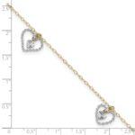 14K Two-tone Twisted Diamond-cut 3 Heart Dangles Plus Extender - Total Anklet - Image 4