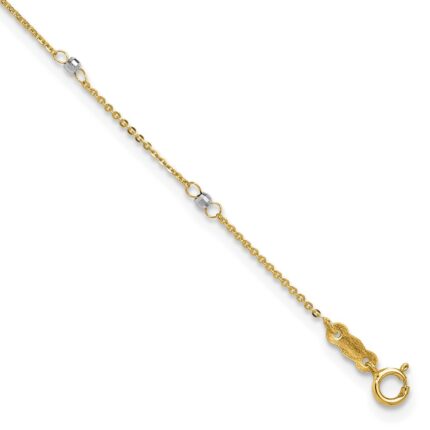 14k Two-tone Cable Chain Mirror Beads 8-Station Plus Extender - Total Anklet