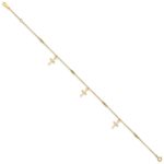 14k Diamond-cut 3 Cross Dangles and Beads Plus Extender - Total Anklet - Image 2