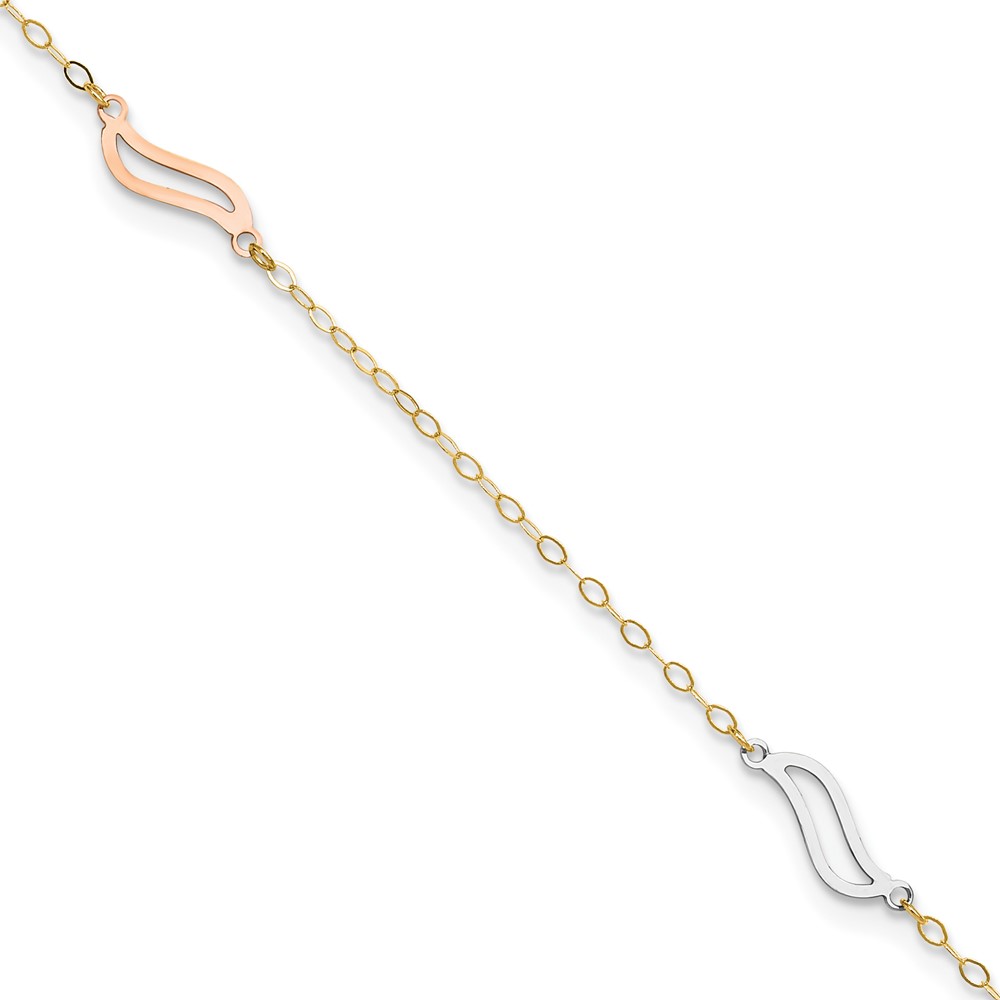 ANK268-10.jpg 14K Tri-color Open Wavy Links 3-Station Plus Extender - Total Anklet - Image 1