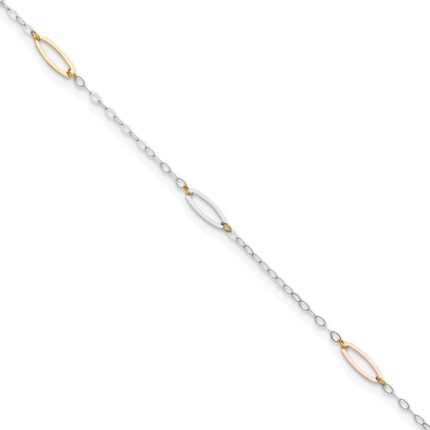 14K Tri-color Oval Link 5-Station Plus Extender - Total Anklet