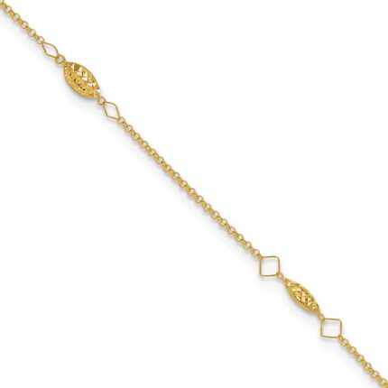 14K Diamond-cut Rice Puff Beads 4-Station Plus Extender - Total Anklet