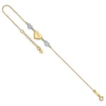 14K Two-tone Puffed MOM Heart and Diamond-cut Beads Bracelet Plus Heart Dangle Extender - Image 7