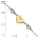 14K Two-tone Puffed MOM Heart and Diamond-cut Beads Bracelet Plus Heart Dangle Extender - Image 5