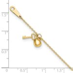 14k Cable Chain with Puffed Heart and Key Dangle Plus Extender - Total Anklet - Image 4