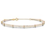 14k Tri-color 3-Strand Diamond-cut Beaded 9-Station Plus Extender - Total Anklet - Image 3