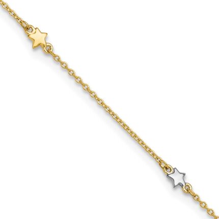 14K Two-Tone Polished Stars 5-Station Plus Extender - Total Anklet