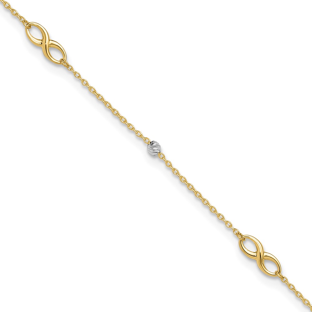 ANK301-10.jpg 14K Two-Tone Diamond-cut Beads and Infinity Plus Extender - Total Anklet - Image 1