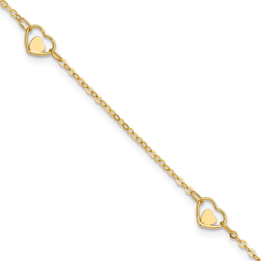 ANK313-9.jpg 14K Polished Heart-in-Heart Links 3-Station Plus Extender - Total Anklet - Image 1
