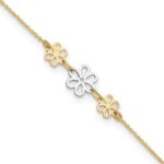 14K Two-tone Polished Three Cut-out Flowers Plus Extender - Total Anklet