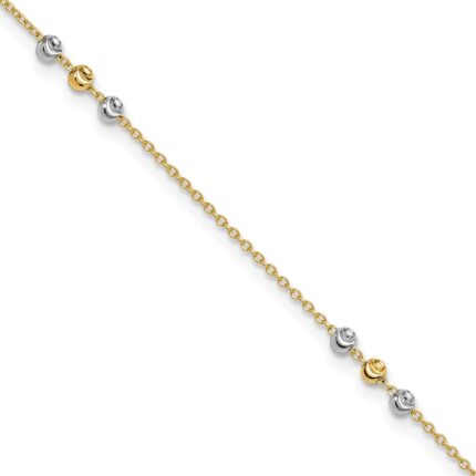 14K Two-tone Diamond-cut Beaded 4-Station Plus Extender - Total Anklet