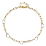 14K Two-tone 5 Hearts and Paperclip Links Plus Extender - Total Anklet - Image 4