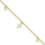 14K Polished Dangle Crosses and Circles Plus 2 in Extender - Total Anklet