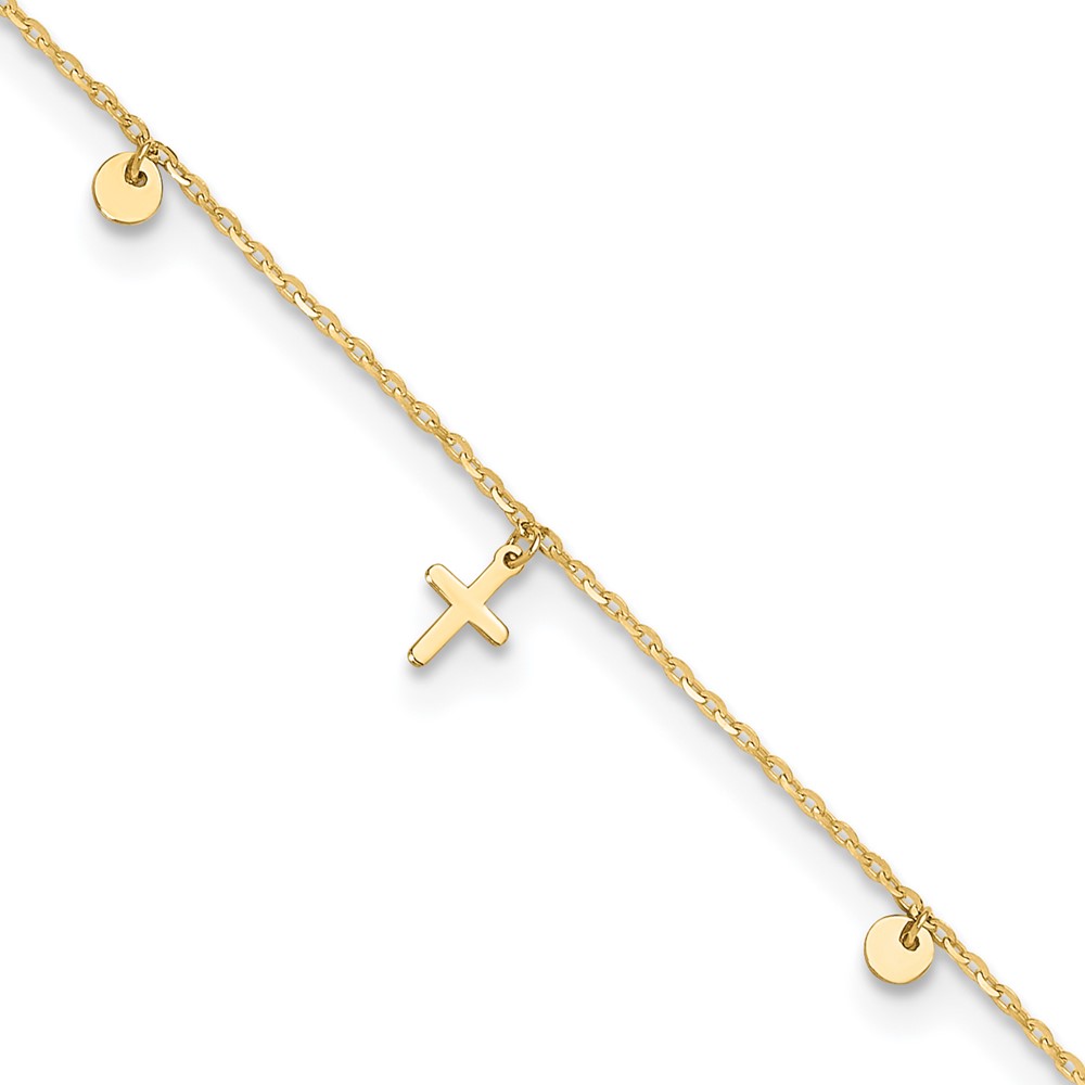 ANK341-9.jpg 14K Polished Dangle Crosses and Circles Plus 2 in Extender - Total Anklet - Image 1