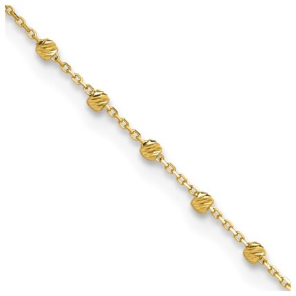 14K Diamond-cut Bead and Chain Plus 0.Extender - Total 9.Anklet