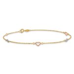 14k Tri-color Polished Hearts and Circles Plus Extender - Total Anklet - Image 3