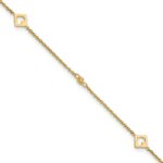 14k Polished Cut-out Hearts and Diamond-cut Beads Plus Extender - Total Anklet