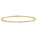 14K Polished and Diamond-cut 5-Station Beaded Mixed Link Anklet - Image 3