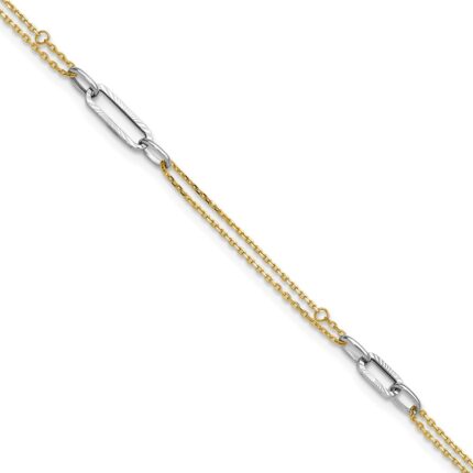 14K Two-tone Polished Diamond-cut 3-Station Plus Extender - Total Anklet