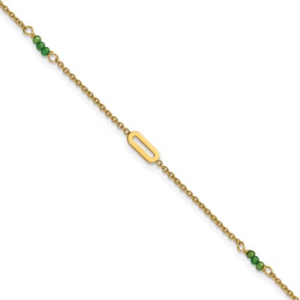 14k Polished Green Zircon Beads and Ovals Plus Extender - Total Anklet