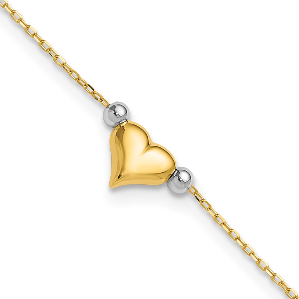 ANK48-10.jpg 14k Two-tone Polished Puffed Heart with Beads Anklet - Image 1