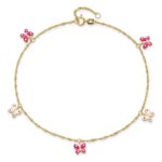 14k Pink and White Enameled Butterfly Dangles Plus Extender - Total Anklet - Image 5