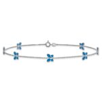 14k White Gold Blue Enameled Butterflies 7-Station Anklet - Image 3