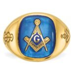 IBGoodman 14k Men's Polished and Grooved with Lab Created Sapphire Blue Lodge Master Masonic Ring - Image 4