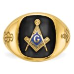 IBGoodman 14k Men's Polished and Grooved with Onyx Blue Lodge Master Masonic Ring - Image 4