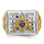 IBGoodman 10k Two-tone Men's Polished and Textured with Blue Enamel Blue Lodge Master Masonic Ring - Image 6