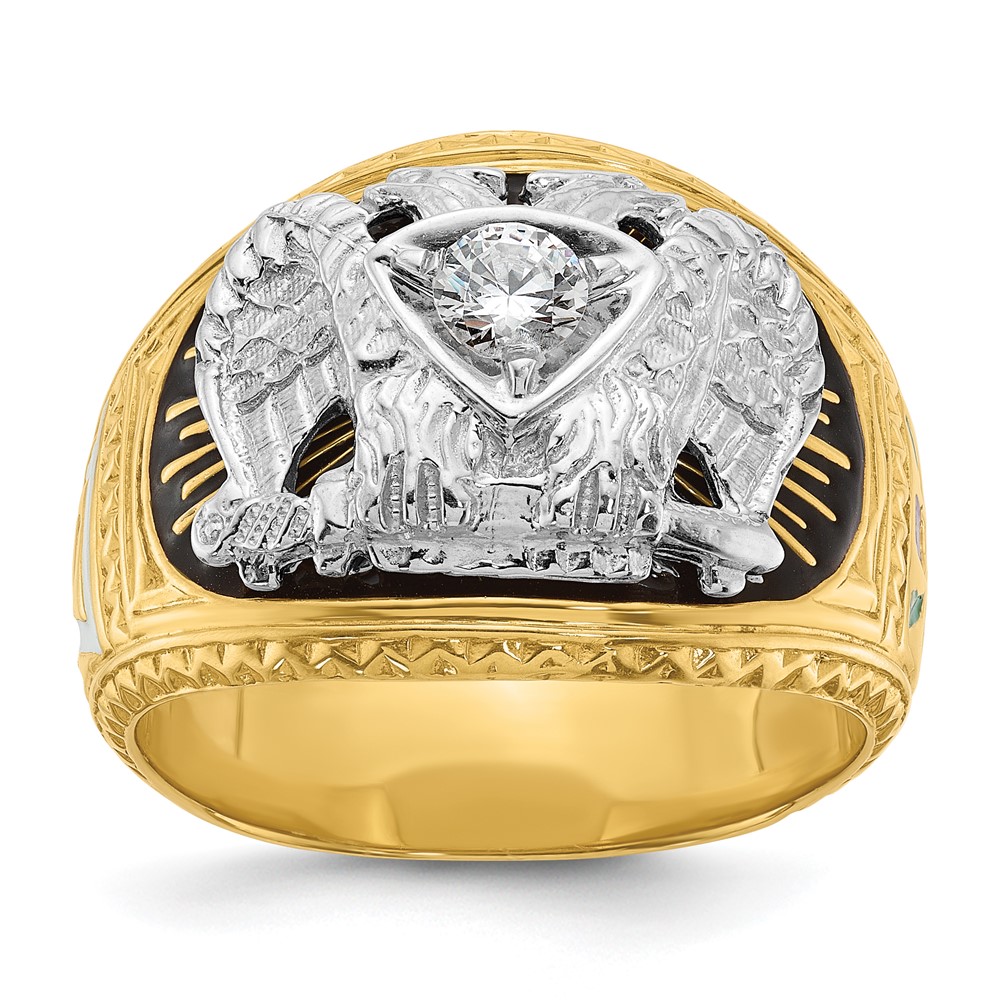 B02400-4YWAA.jpg IBGoodman 14k Two-tone Men's Polished and Textured with Multi-color Enamel and Diamond 32nd Degree Scottish Rite Masonic Ring - Image 1