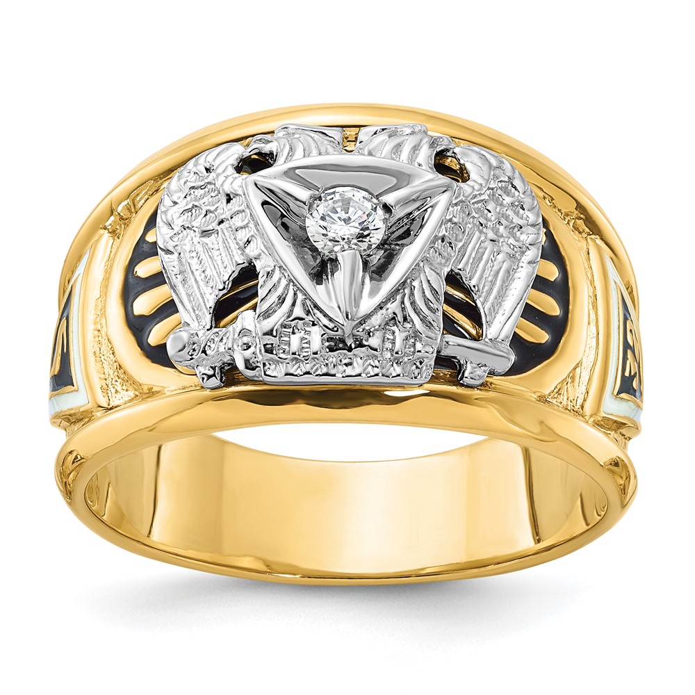 B02444-4YWAA.jpg IBGoodman 14k Two-tone Men's Polished and Textured with Black and White Enameled and Diamond 32nd Degree Scottish Rite Masonic Ring - Image 1