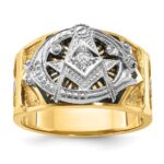 IBGoodman 14k Two-tone Men's Polished and Textured with Blue and Black Enamel Diamond Blue Lodge Master Masonic Ring