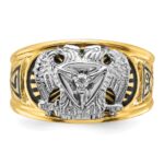 IBGoodman 14k Two-tone Men's Polished and Textured with Black Enamel and Diamond 32nd Degree Scottish Rite Masonic Ring - Image 4