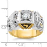 IBGoodman 14k Two-tone Men's Polished and Textured with Black Enamel and Diamond Double Eagle Masonic Shriner's Ring - Image 8