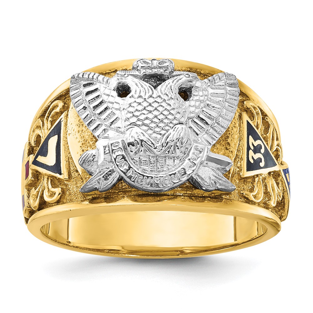 B02510-4YW.jpg IBGoodman 14k Two-tone Men's Polished and Textured with Multi-color Enamel Active 33rd Degree Masonic Ring - Image 1