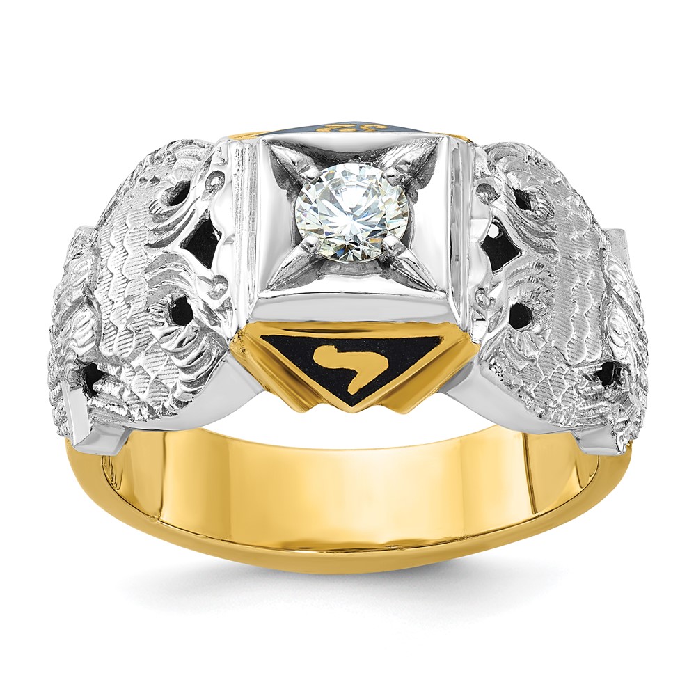 B02547-4YWAA-1.jpg IBGoodman 14k Two-tone Men's Polished and Textured with Black Enamel and Diamond 32nd Degree Scottish Rite Masonic Ring - Image 1