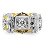 IBGoodman 14k Two-tone Men's Polished and Textured with Multi-color Enamel and Diamond Double Eagle Masonic Shriner's Ring - Image 6