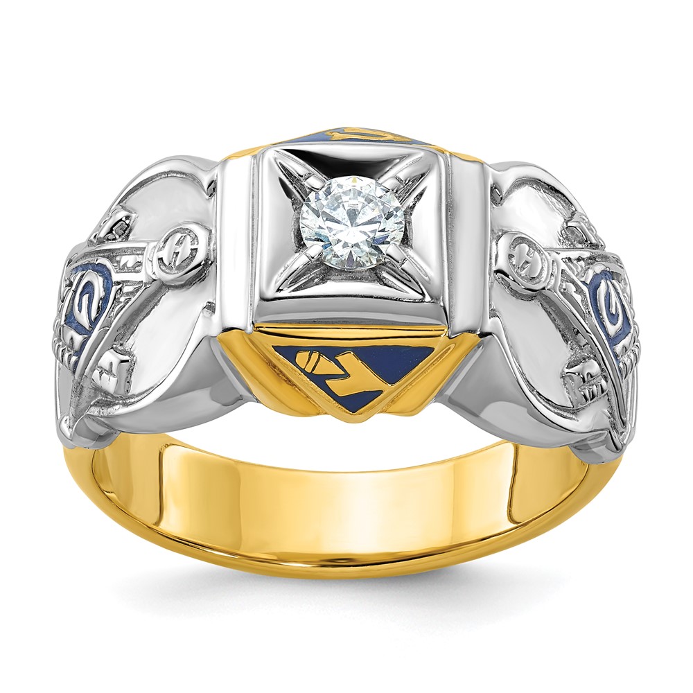 B02547C-4YWAA-1.jpg IBGoodman 14k Two-tone Men's Polished and Textured with Blue Enamel and Diamond Blue Lodge Master Masonic Ring - Image 1