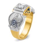 IBGoodman 14k Two-tone Men's Polished and Textured with Blue Enamel and Diamond Blue Lodge Master Masonic Ring - Image 6