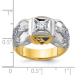 IBGoodman 14k Two-tone Men's Polished and Textured with Blue Enamel and Diamond Blue Lodge Master Masonic Ring - Image 7