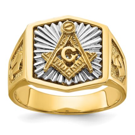 IBGoodman 10k Two-tone Men's Polished and Textured Sun Ray Blue Lodge Master Masonic Ring