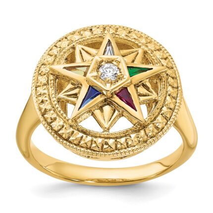 IBGoodman 14k Women's Polished and Textured with Multi-color CZ and Diamond Eastern Star Masonic Ring