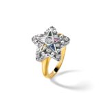 IBGoodman 14k Two-tone Women's Polished and Beaded with Multi-color CZ and Diamond Eastern Star Masonic Ring - Image 8