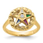 IBGoodman 14k Women's Polished and Textured with Multi-color CZ and Diamond Eastern Star Masonic Ring