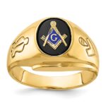 IBGoodman 14k Men's Polished and Grooved with Oval Onyx Blue Lodge Master Masonic Ring