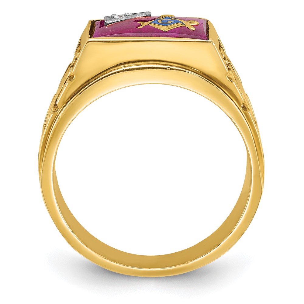 B02740-4YWCR_AA-2-1.jpg IBGoodman 14k Two-tone Men's Polished and Textured with Lab Created Ruby and Diamond Blue Lodge Master Masonic Ring - Image 1