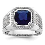 IBGoodman 14k White Gold 7/8 carat Lab Grown Diamond VS/SI+ G+ and Created Blue Sapphire Complete Men's Ring